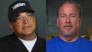 From left to right: Dave Hester wearing a "Yuuup!" hat and Darell Sheets looking into the camera on Storage Wars. 