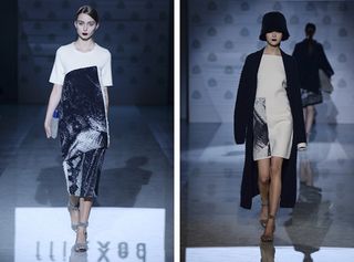 models in black and grey pixelated prints
