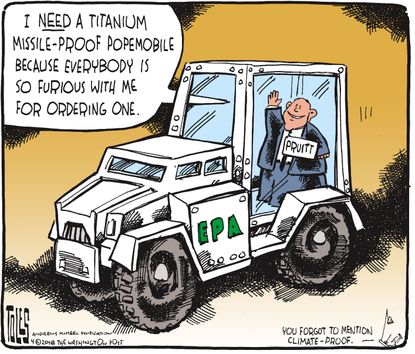 Political cartoon U.S Scott Pruitt EPA scandal pope-mobile