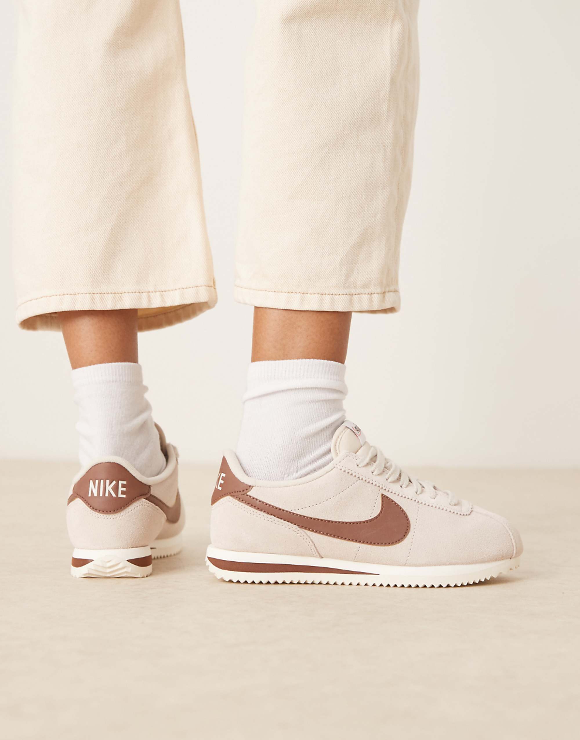 Nike Cortez Suede Trainers in Beige and Brown