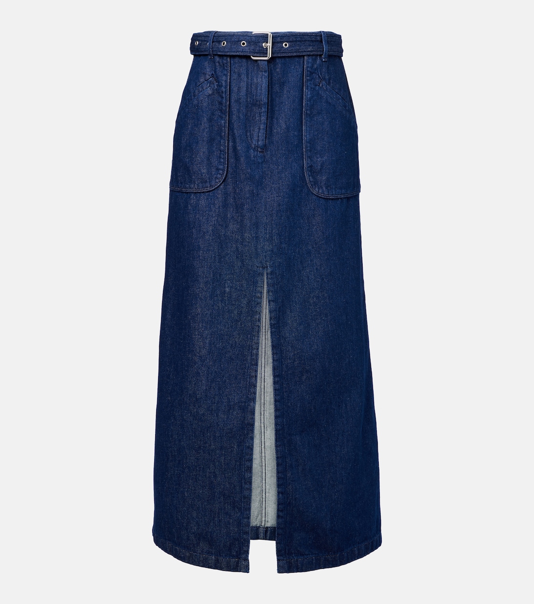 Belted Denim Maxi Skirt in Blue - Dries Van Noten