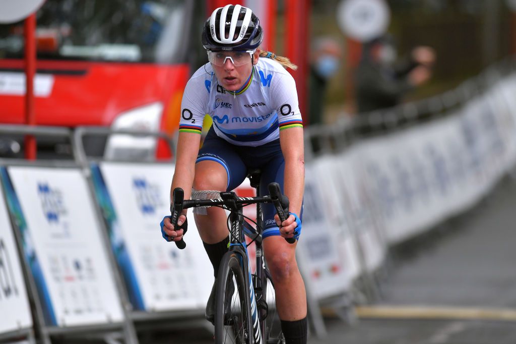 EIBAR SPAIN MAY 16 Annemiek Van Vleuten of The Netherlands and Movistar Team at arrival during the 3rd Gran Premio Ciudad De Eibar 2021 a 1172km race from Eibar to Arrate Alto Usartza 581m III Eibarko Hiria sari nagusia CiudaddeEibar21 CCEibarres on May 16 2021 in Eibar Spain Photo by Luc ClaessenGetty Images