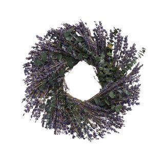 A dried circular lavender wreath