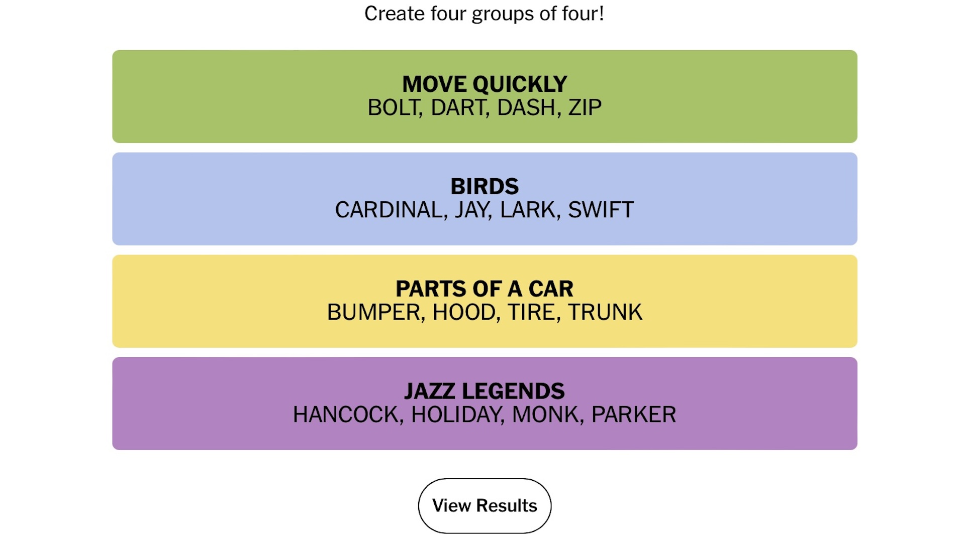 The NYT Connections answers for December 28, 2023