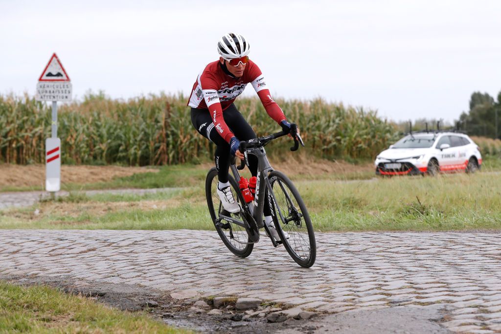 ARENBERG FRANCE SEPTEMBER 30 Toms Skujins of Latvia and Team Trek Segafredo during the 118th Paris Roubaix 2021 Training Day 1 ParisRoubaix on September 30 2021 in Arenberg France Photo by Bas CzerwinskiGetty Images