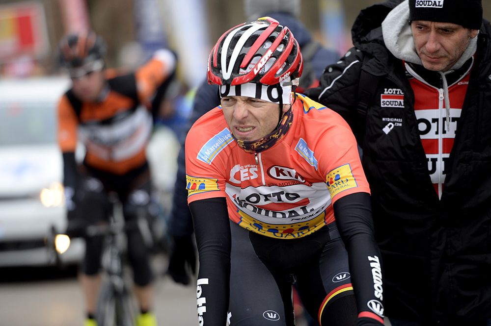 An unhappy Kris Boeckmans (Lotto Soudal) after the finish