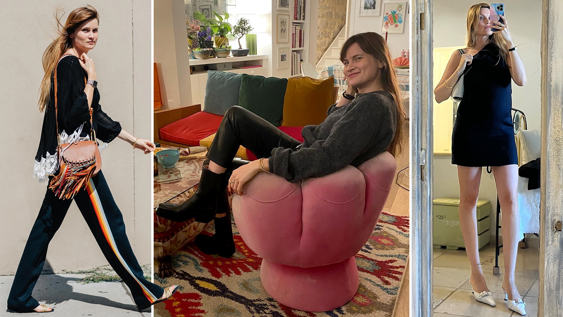 fashion collage of French fashion editor Eugenie Trochu wearing stylish outfits