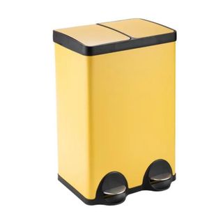 A yellow bin with two different sections