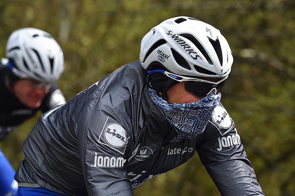 Riders wore face masks to try and stay warm at Liege-Bastogne-Liege
