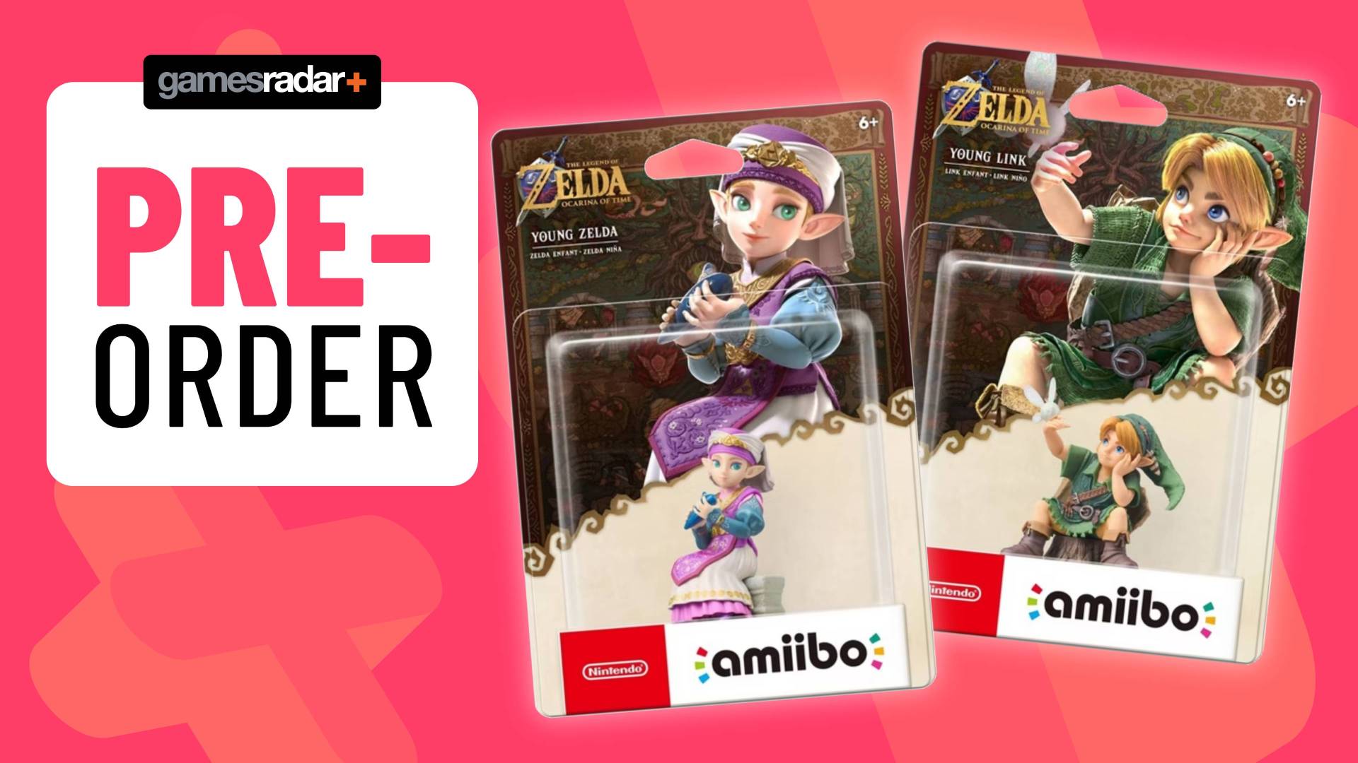 Image of the Ocarina of Time Remake amiibo on a pink GamesRadar+ background.