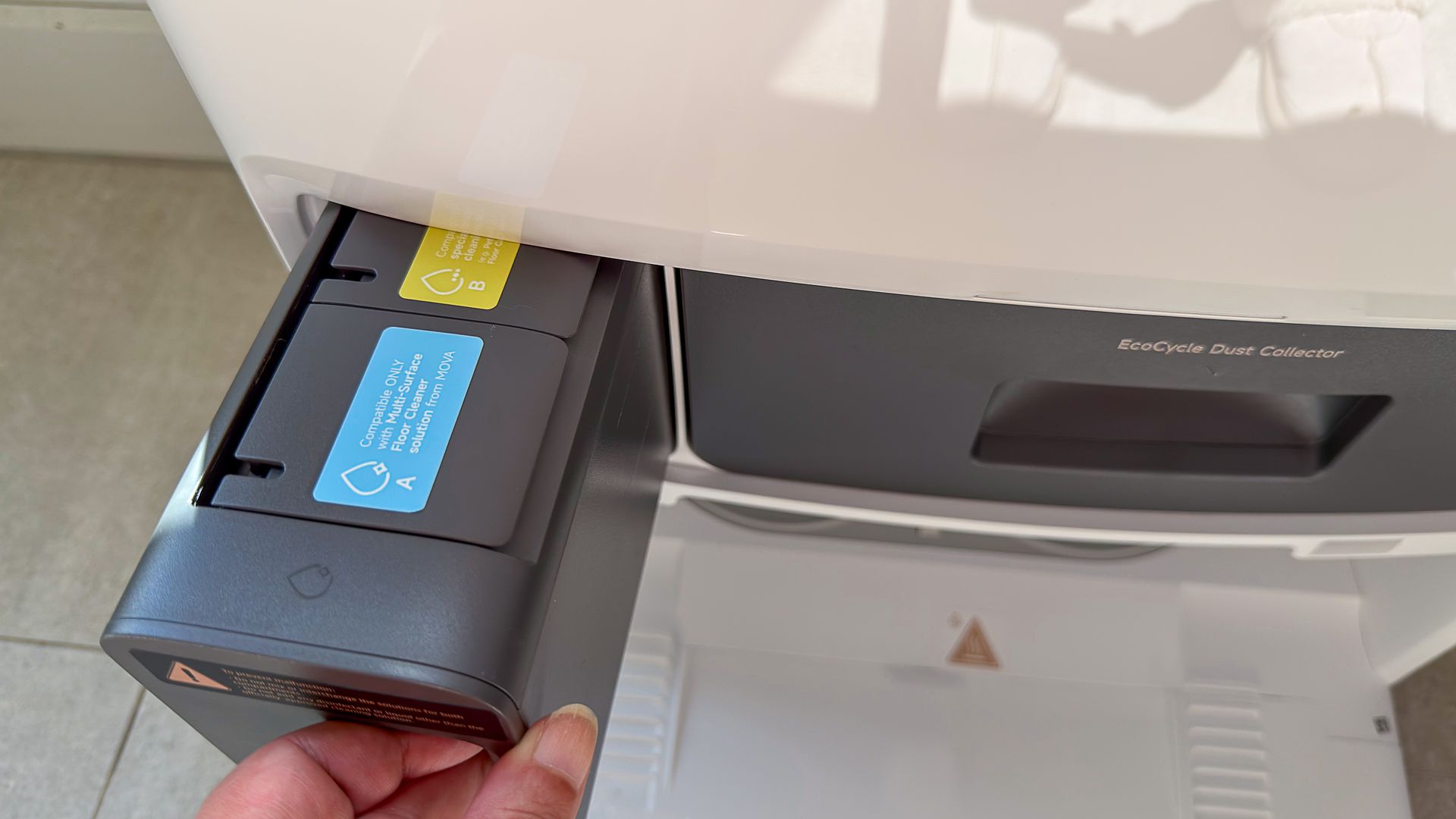 Soap dispenser inside the Mova V70 Ultra Complete dock