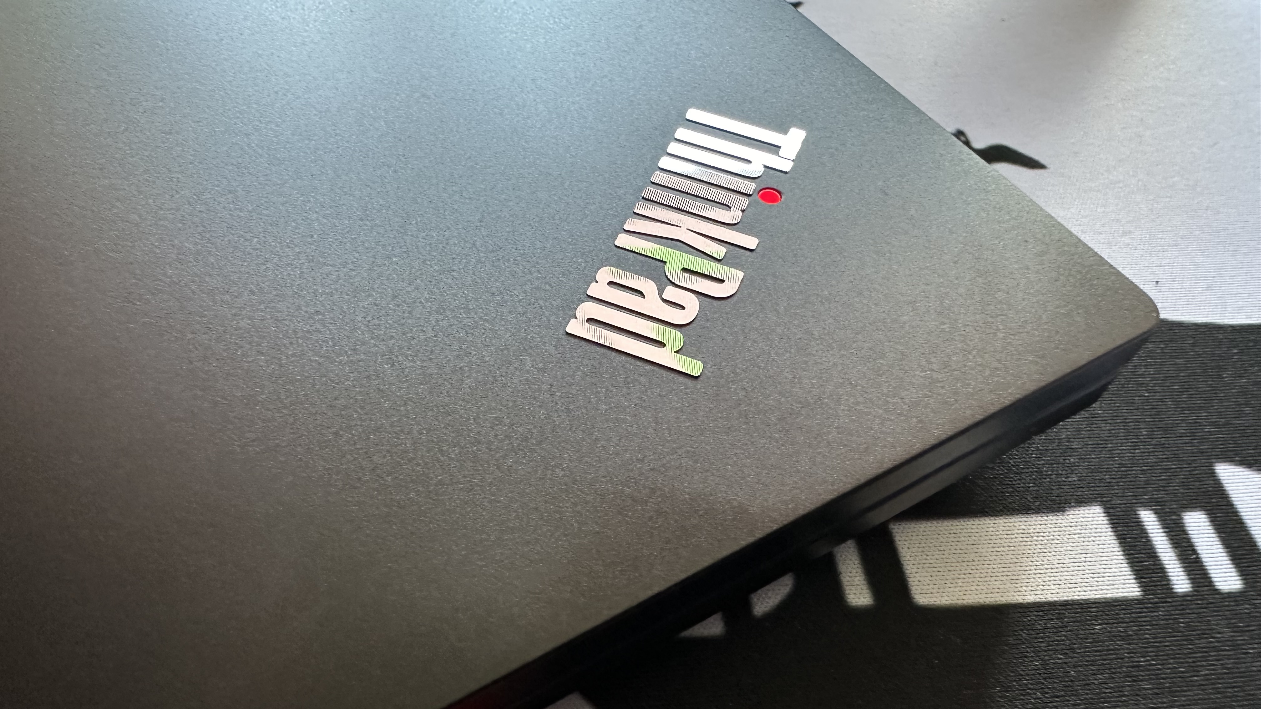 Lenovo ThinkPad E16 Gen 1 close up on logo.