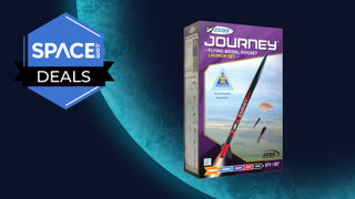 The pack shot of the Estes Rockets Journey Launch set and Space.com deals logo