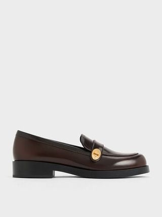 Metallic-Buckle Strap Loafers
