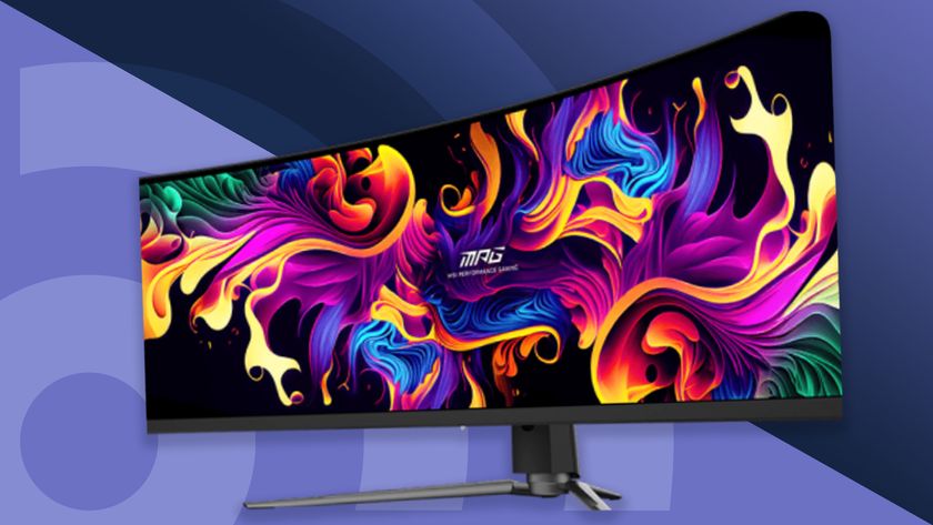 An MSI MPG 491CQP, the best ultrawide monitor overall, against a techradar background