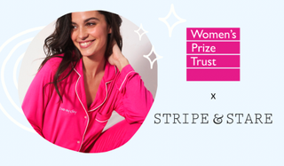 woman wearing pyjamas next to a women's prize trust logo