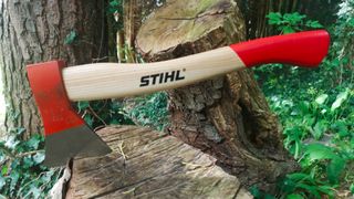 Stihl AX6 hatchet stuck in log