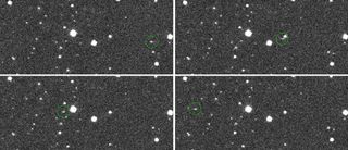 The discovery images of space object WT1190F, which falls to Earth on Friday, Nov. 13, 2015. These images were captured on Oct. 3 by the Catalina Sky Survey at the University of Arizona.
