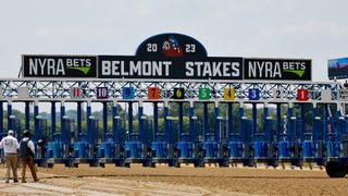 The empty starting gate ahead of the Belmont Stakes in June 2023.
