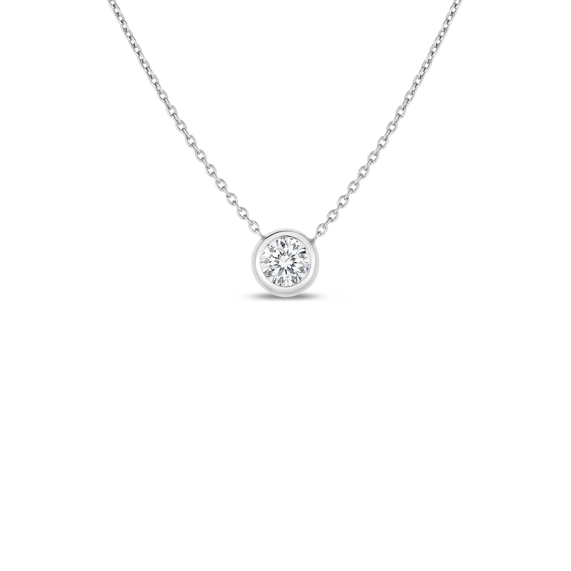 roberto coin, 18K White Gold Diamonds by the Inch Bezel Set Solitaire Necklace