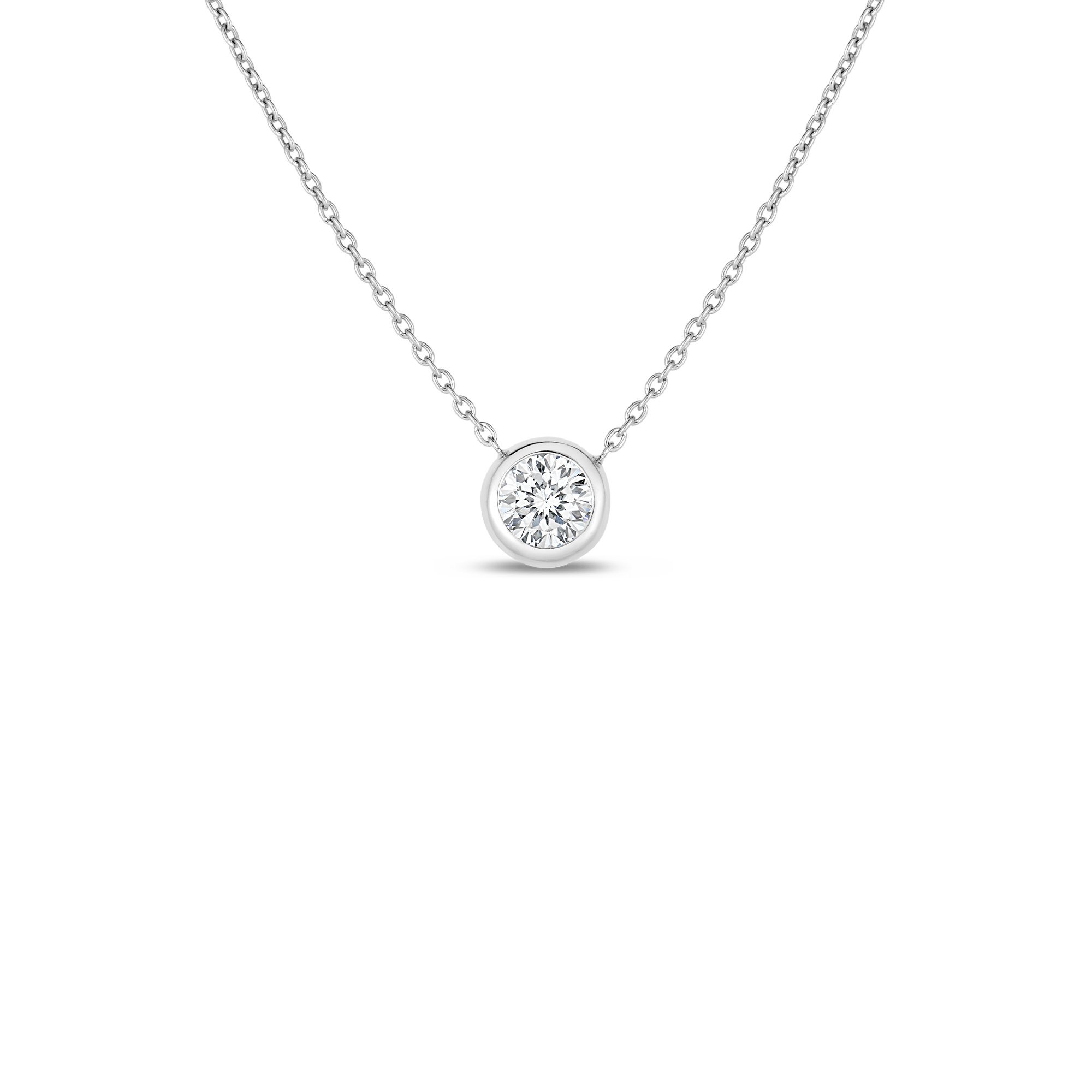 roberto coin, 18K White Gold Diamonds by the Inch Bezel Set Solitaire Necklace