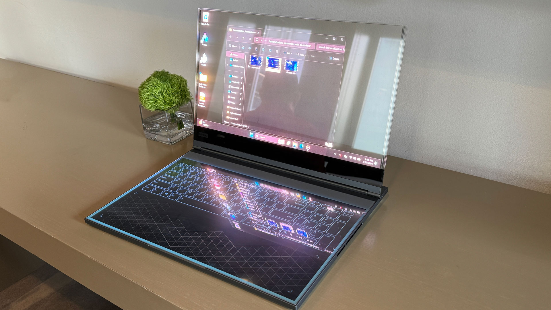 Lenovo shows off a concept laptop with a transparent micro-LED display at MWC, and is making some ThinkPads more repairable