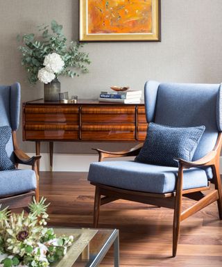 Mid century modern decor with wood armchair