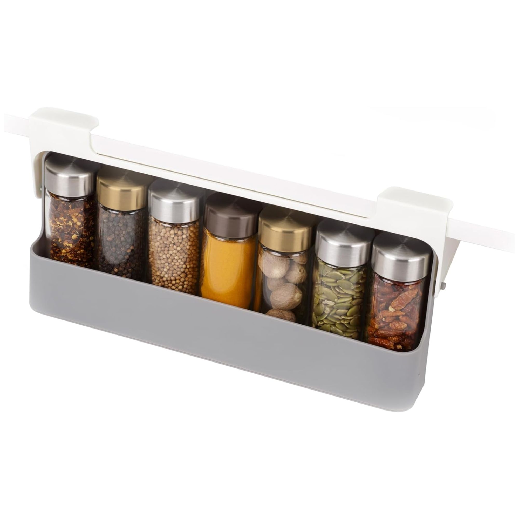 Joseph Joseph spice rack filled with spices in glass jars