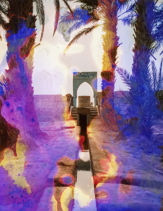 Waha, meaning oasis in Arabic, is a mixed media series which delves into the destruction of natural wetlands in the artist's native Morocco. He uses fire and acid to deface the surface of his images