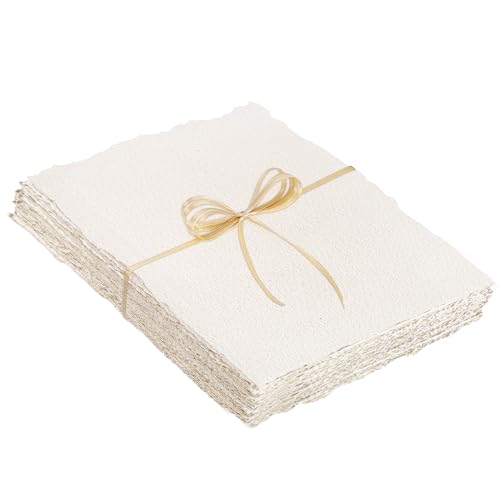 Prudiut 25 Sheets Cotton Watercolor Paper, 300 Gsm, 4 X 6 Inch, White, Textured, Deckled Edge, Ideal for Watercolors, Wedding Invitations, Cards, Crafts