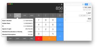 Calcbot for Mac in scientific mode with constants menu