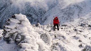 A climber on snow mount washington NH