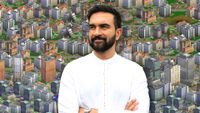 New York assemblyman and Democratic mayoral nominee Zohran Mamdani over a backdrop screenshot from SimCity 3000.