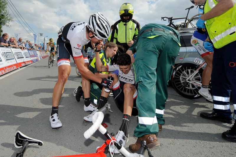 Eugenio Alafaci receives help after hitting the ground hard