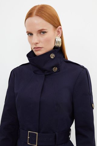 Karen Millen Tailored High Neck Belted Short Trench Coat