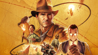 Hero art for Indiana Jones and the Great Circle, echoing the pulpy aesthetic of the Indiana Jones movie posters.