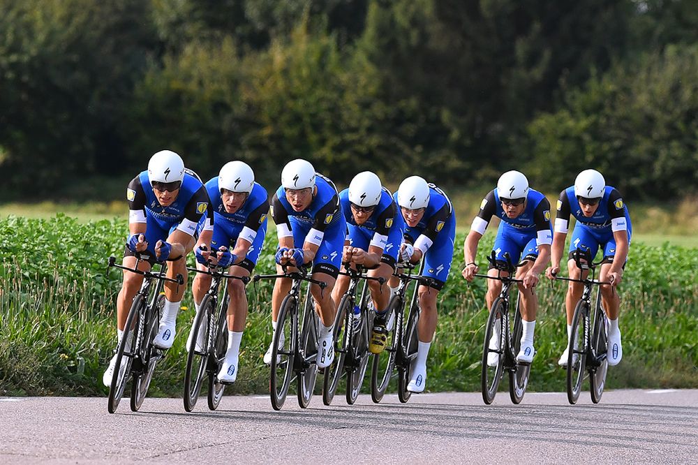 Etixx-QuickStep on the way to second place in the Eneco Tour team time trial