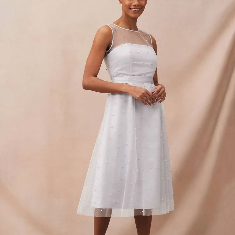 Evadine Pearl Embellished Tulle Dress