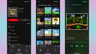 Screenshots of Nintendo Music app playlists