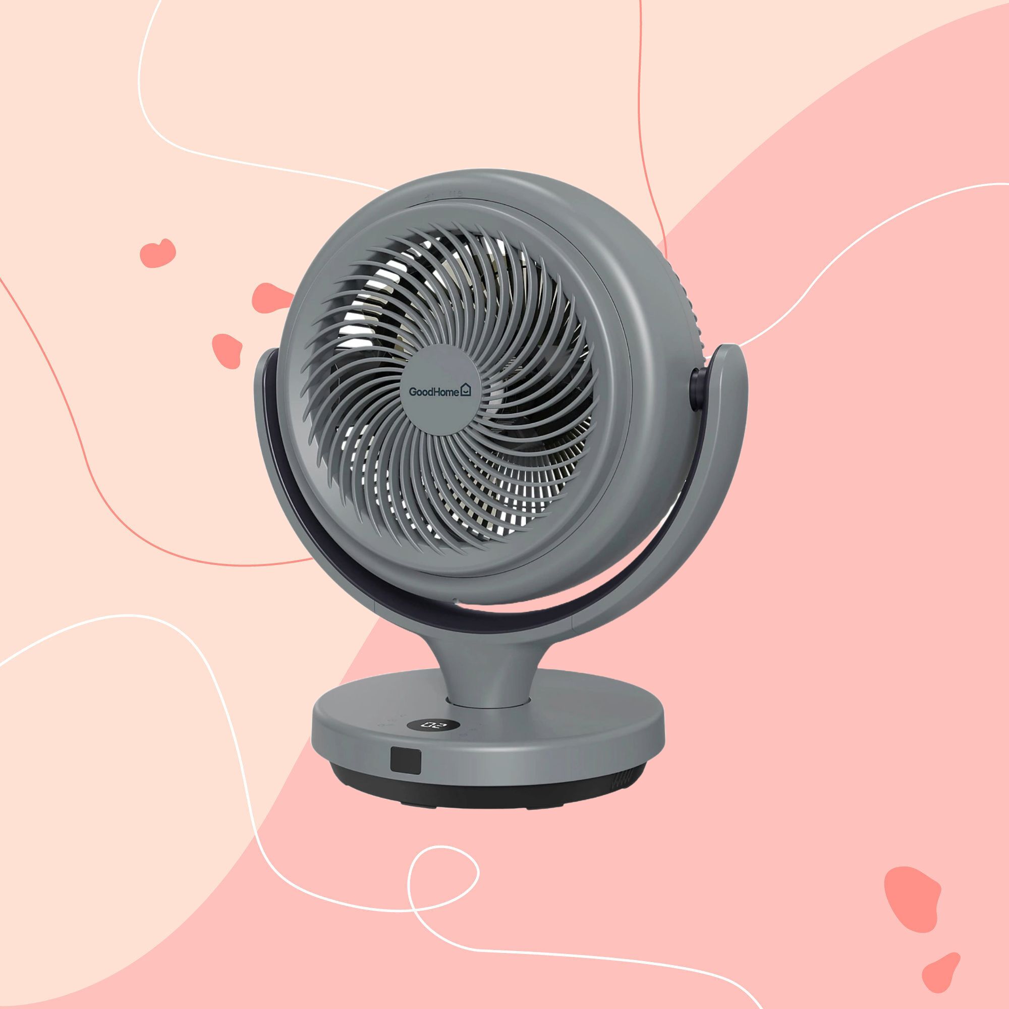 GoodHome 8 24W Remote Controlled Table Fan on a pink background