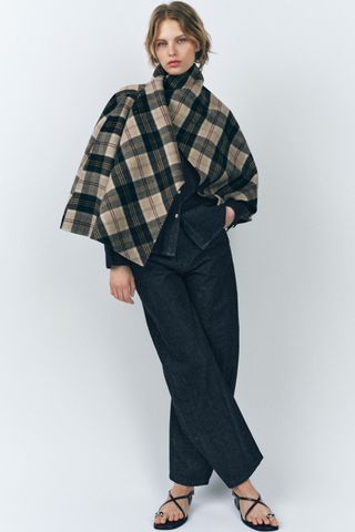 Wool Blend Plaid Cape Zw Collection