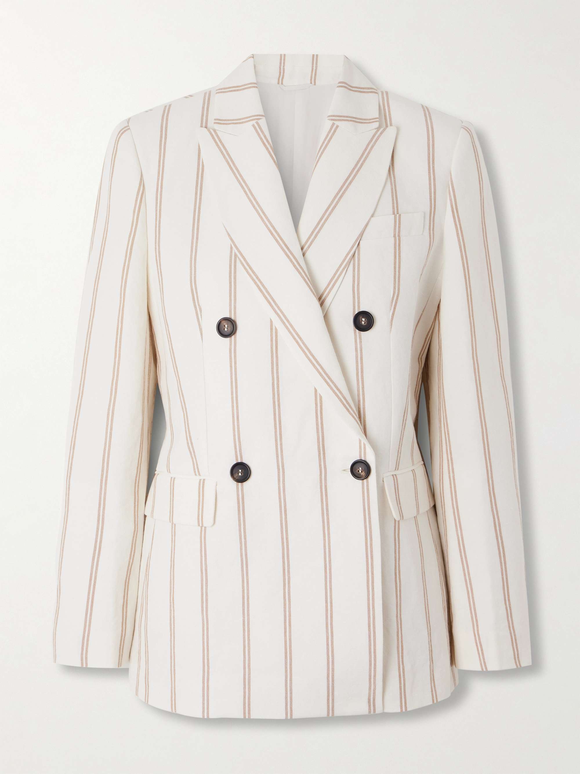 Double-Breasted Striped Linen and Cotton-Blend Blazer