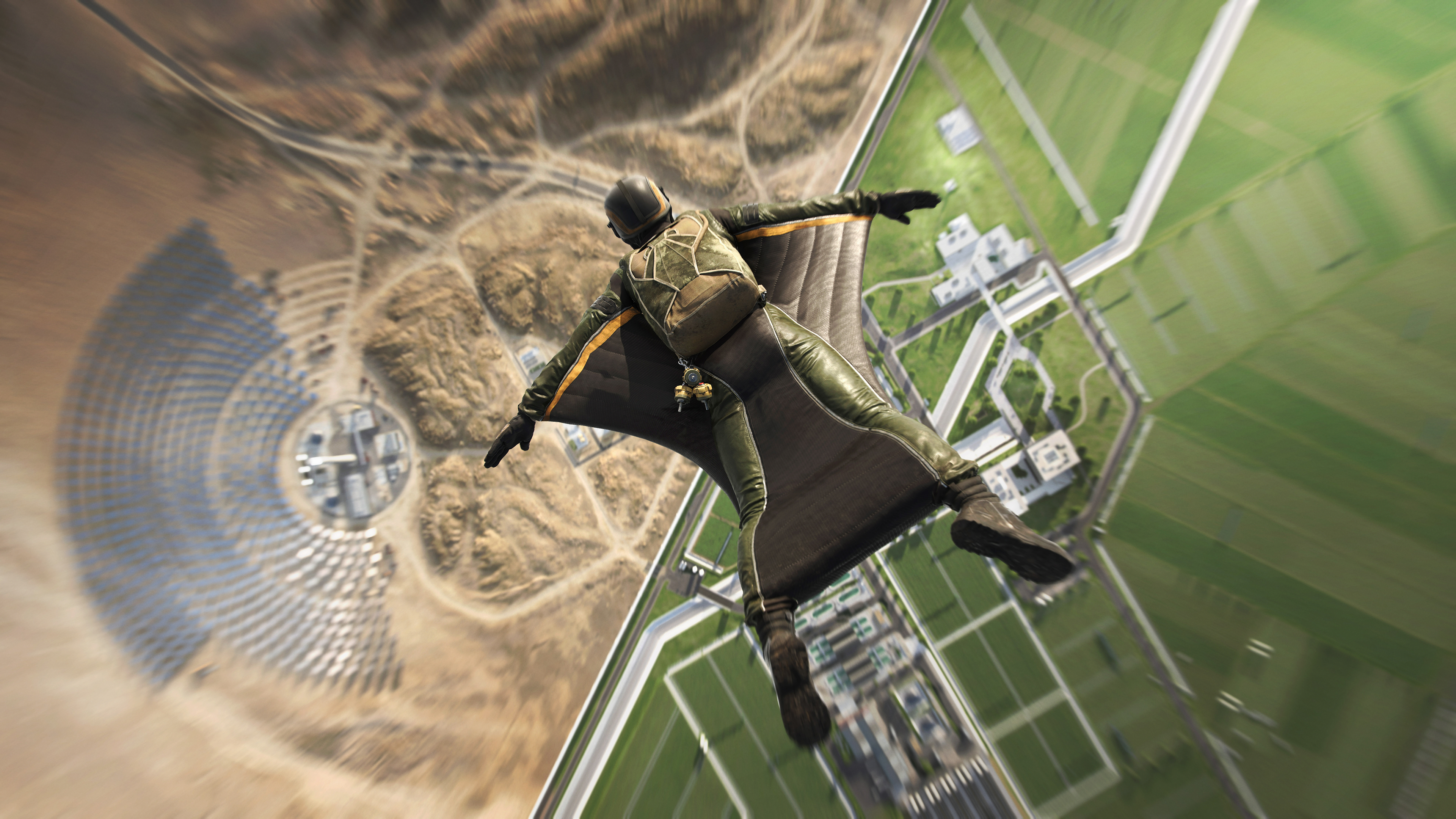 A soldier in Battlefield 2042 sliding into a wingsuit
