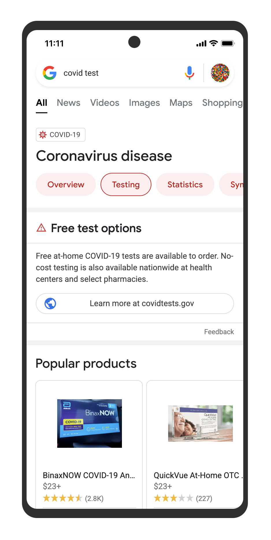 Google Search at-home COVID-19 test