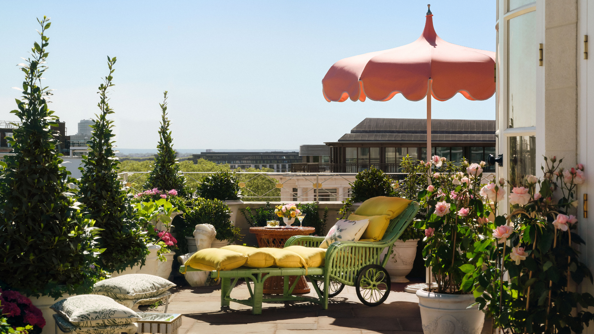 The terrace at the Oliver Messel Suite at The Dorchester