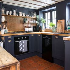 black painted kitchen with timber worktops