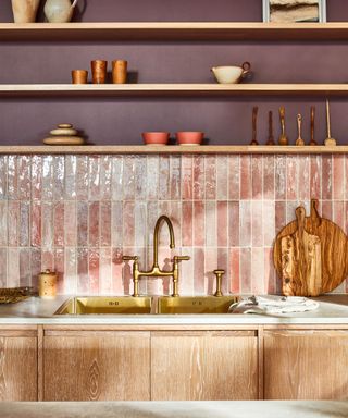 Neutral kitchen with a colorful tiled backsplash