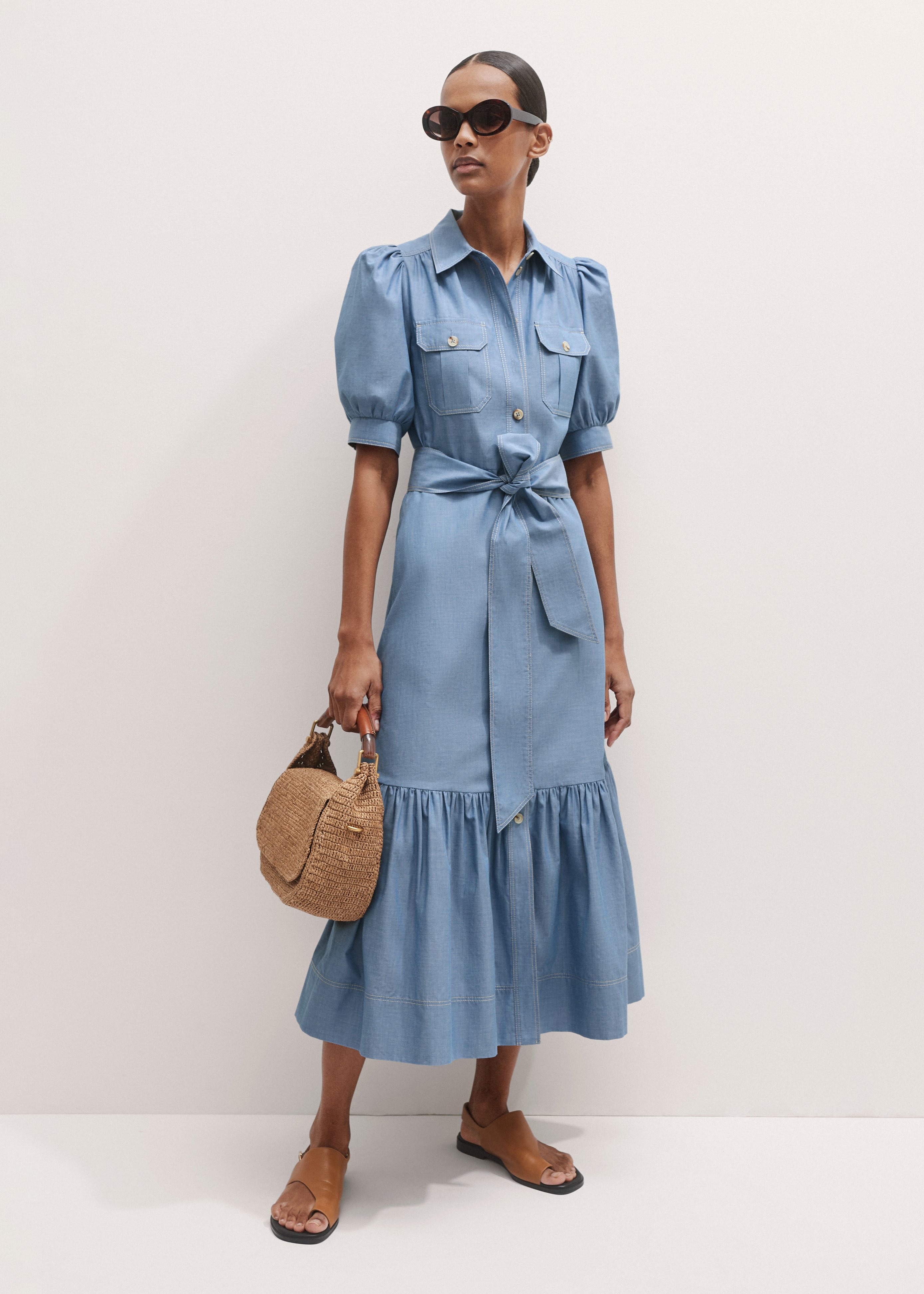 Chambray Midi Shirt Dress + Belt