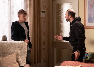 Griff and Max Turner argue as David rushes over.