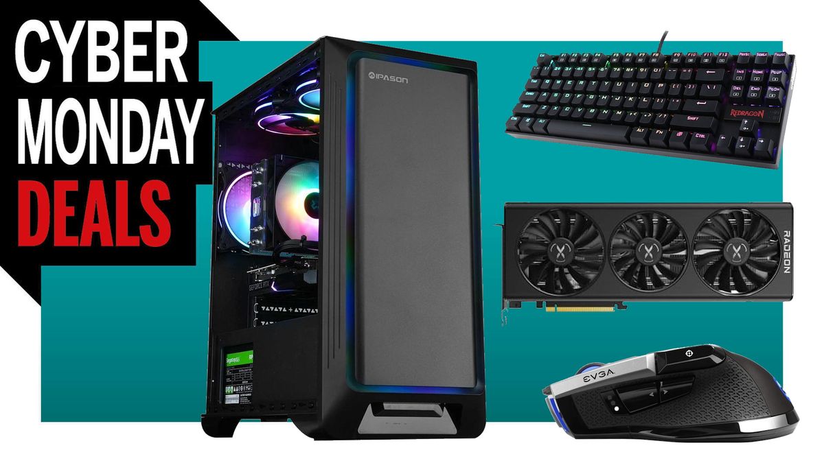 The best Cyber Monday deals we&#039;ve found so far on a blue background.